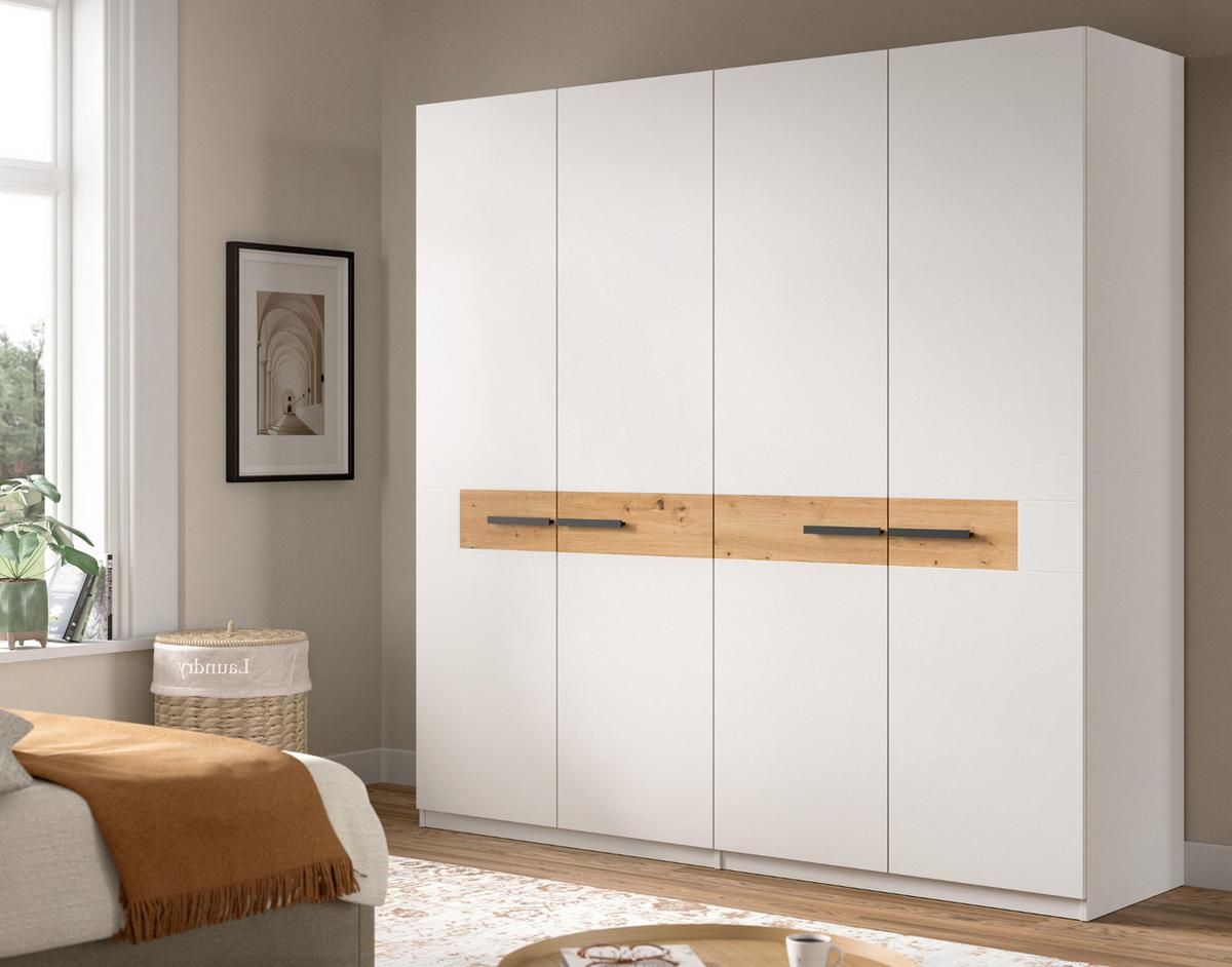 KLEIDERSCHRANK weiß, Artisan Eiche 200 x 201 cm, Drehtürenschrank 4-türig - Schwarz/Weiß, Holzwerkstoff/Kunststoff (200/201/55cm) - Inn.Furn