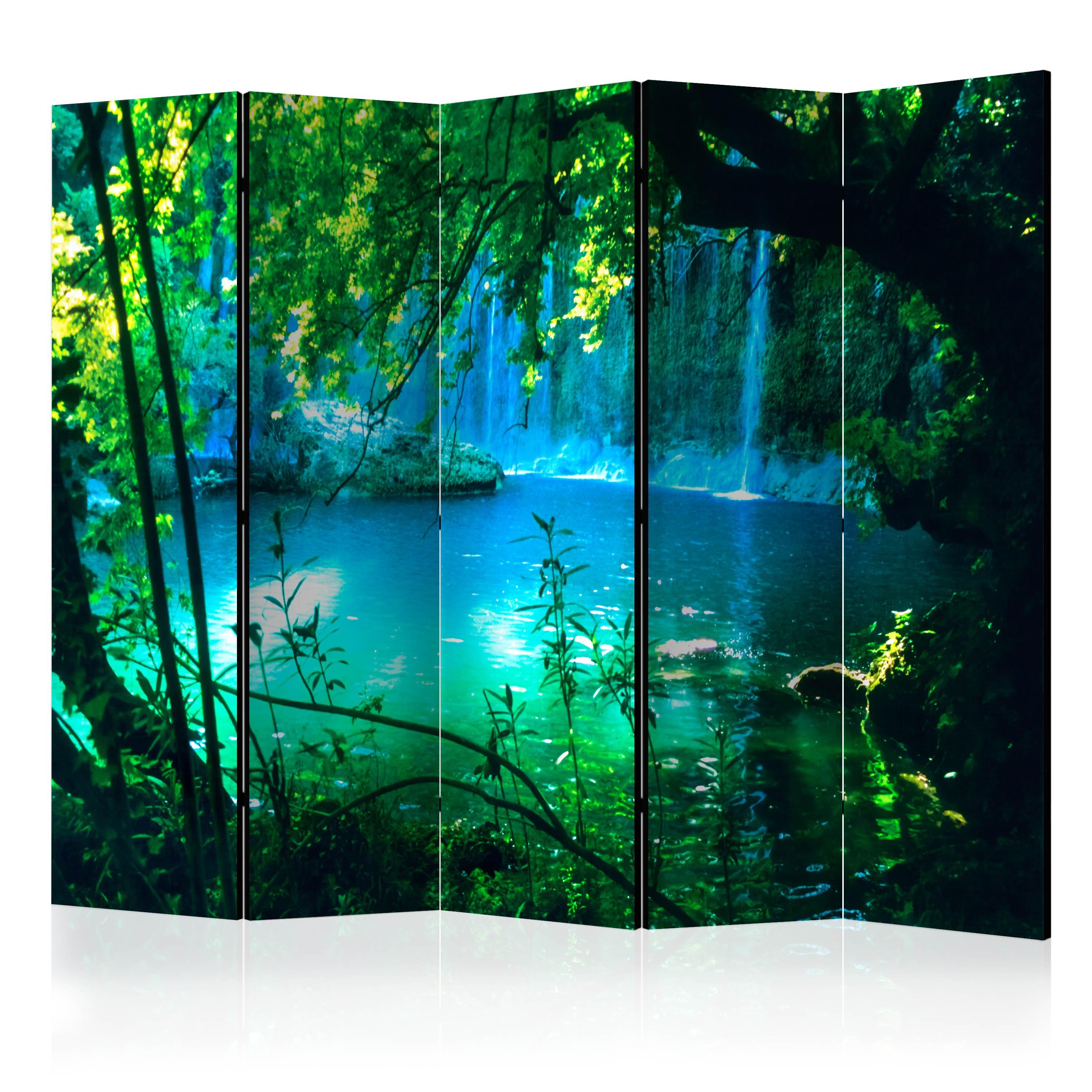 PARAVENT Beidseitig Bedruckter 5-tlg 225x172 cm Wasserfälle Natur 3D - Blau, Holz/Textil (225/172/3cm) - Muralo