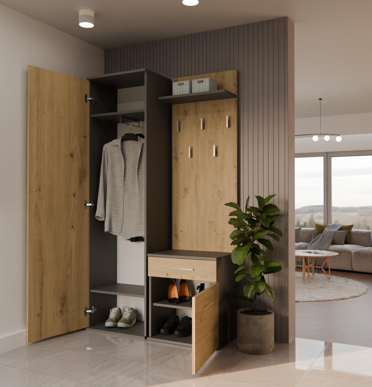 GARDEROBE modern mit Spiegel Schrank Duo Anthrazit, Artisan 100/180/35 - Anthrazit, Holzwerkstoff (100/180/35cm) - RAUMHIRSCH FURNITURE