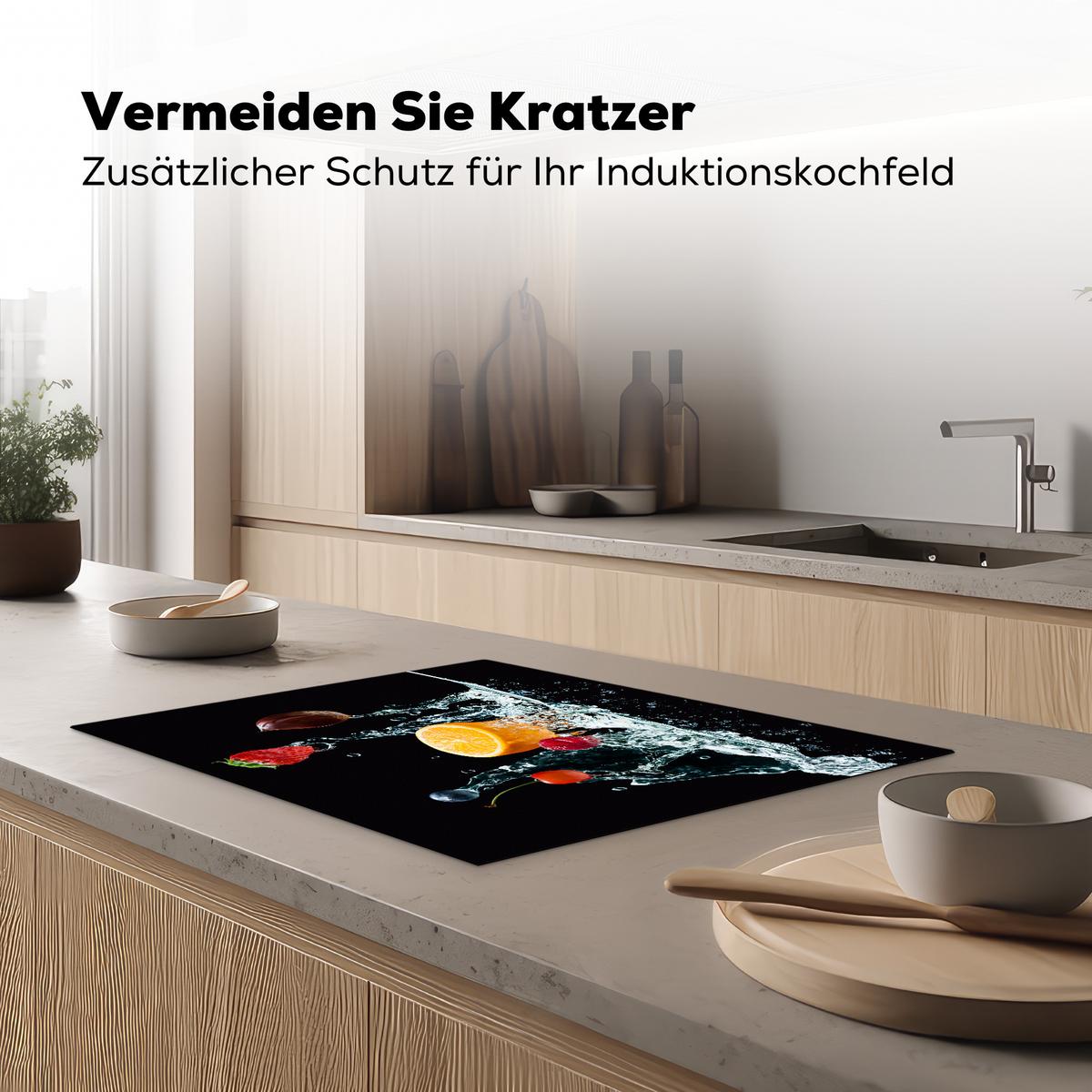 HERDABDECKPLATTE Wasser - Obst - Orange - Erdbeere - Kirsche - Schwarz Herdabdeckung Induktionsfeld 70x52 cm - Orange, Kunststoff (70/52/0.2cm) - MuchoWow