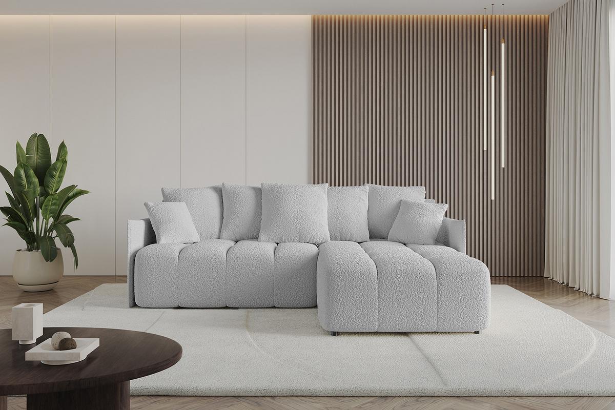 ECKSOFA Ottomane rechts LONLI-L 251x189x68 Hellgrau Bouclé - Hellgrau, Holzwerkstoff/Kunststoff (189/251cm) - ALTDECOR