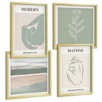 BILDER SET 4er Set - 50x50 cm & 40x60 cm Goldrahmen - Abstrakte Pflanzenformen - Goldfarben, Kunststoff (50/50cm) - TULUP