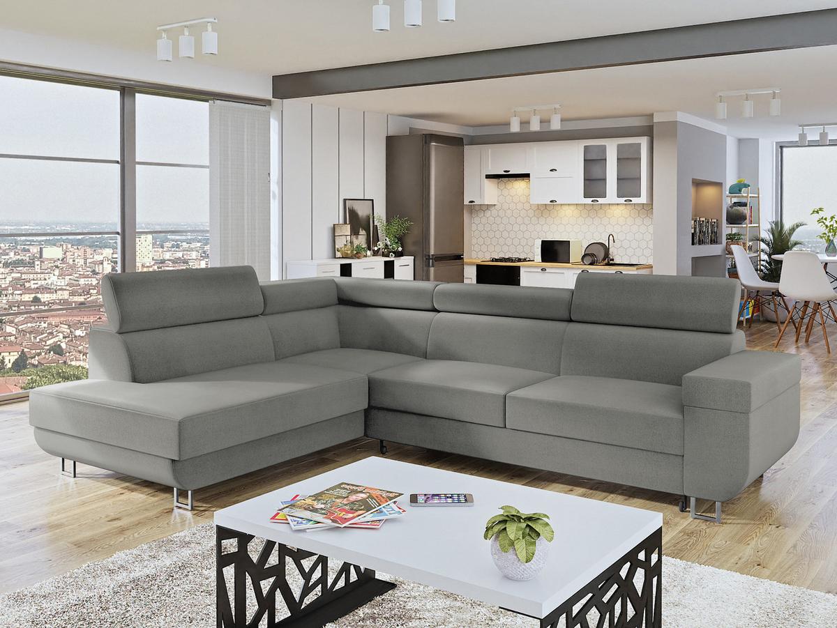 ECKSOFA Fonti, Seite: Links - Hellgrau, Holz/Textil (253/188cm) - MIRJAN24