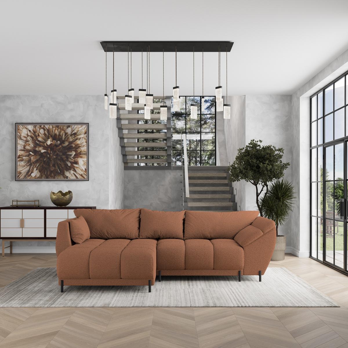 ECKSOFA VESTANO L-S Kupferfarben Boucle-Stoff mit Schlaffunktion - Kupferfarben, Holz (287/182cm) - MASSENO