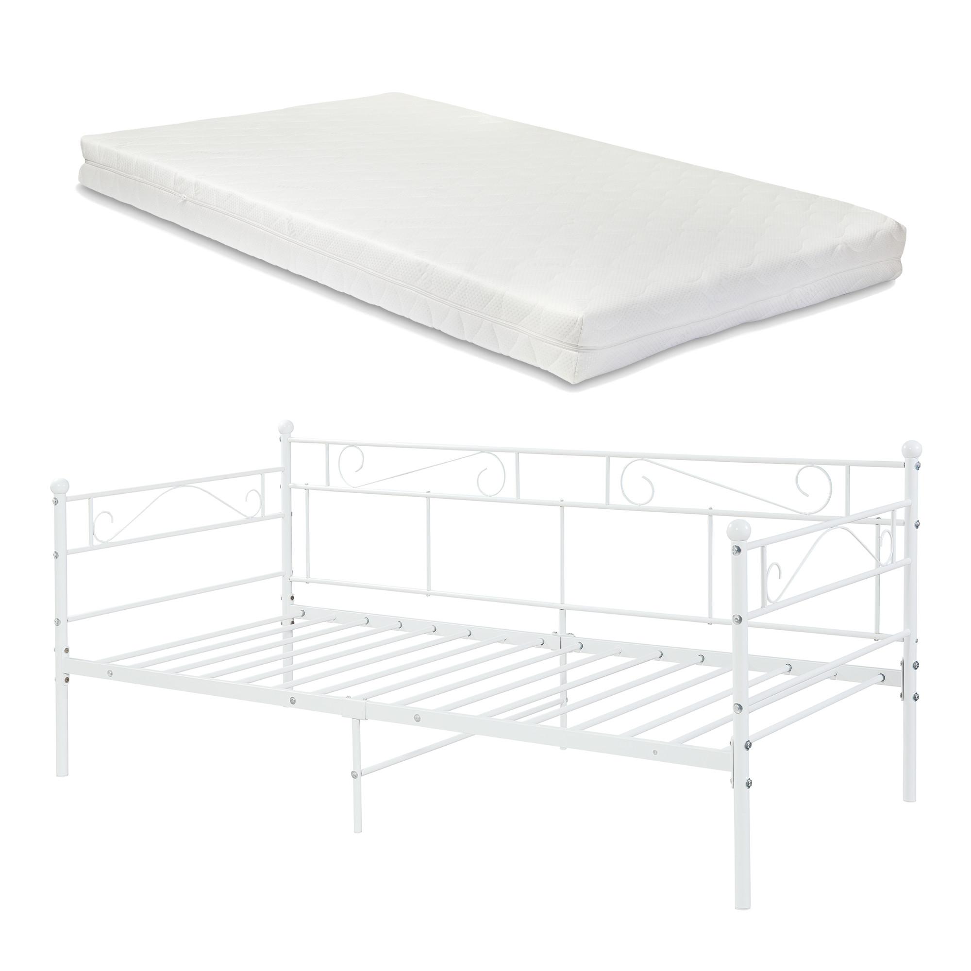 TAGESBETT Granada mit Matratze - Weiß, Textil/Metall (90/200cm) - [en.casa]