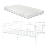 TAGESBETT Granada mit Matratze - Weiß, Textil/Metall (90/200cm) - [en.casa]