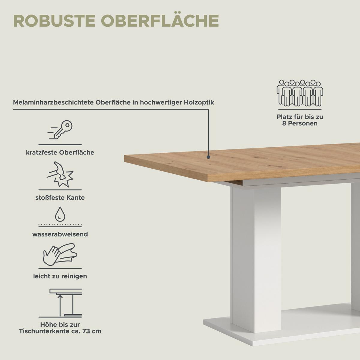ESSTISCH weiß, Eiche Artisan, Küchentisch ausziehbar 150 - 190 cm - Weiß/Eiche Artisan, Holzwerkstoff/Metall (150/90/76cm) - Inn.Furn