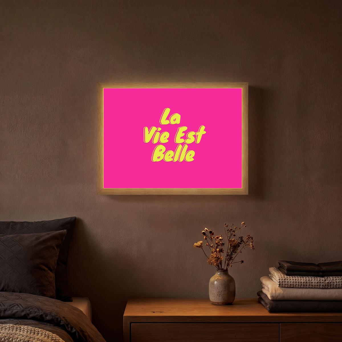 WANDLEUCHTE MIT AKKU Zitat - Retro - Rosa 40x30 cm - Pink, Holzwerkstoff (40/30/8cm) - OnlyWow