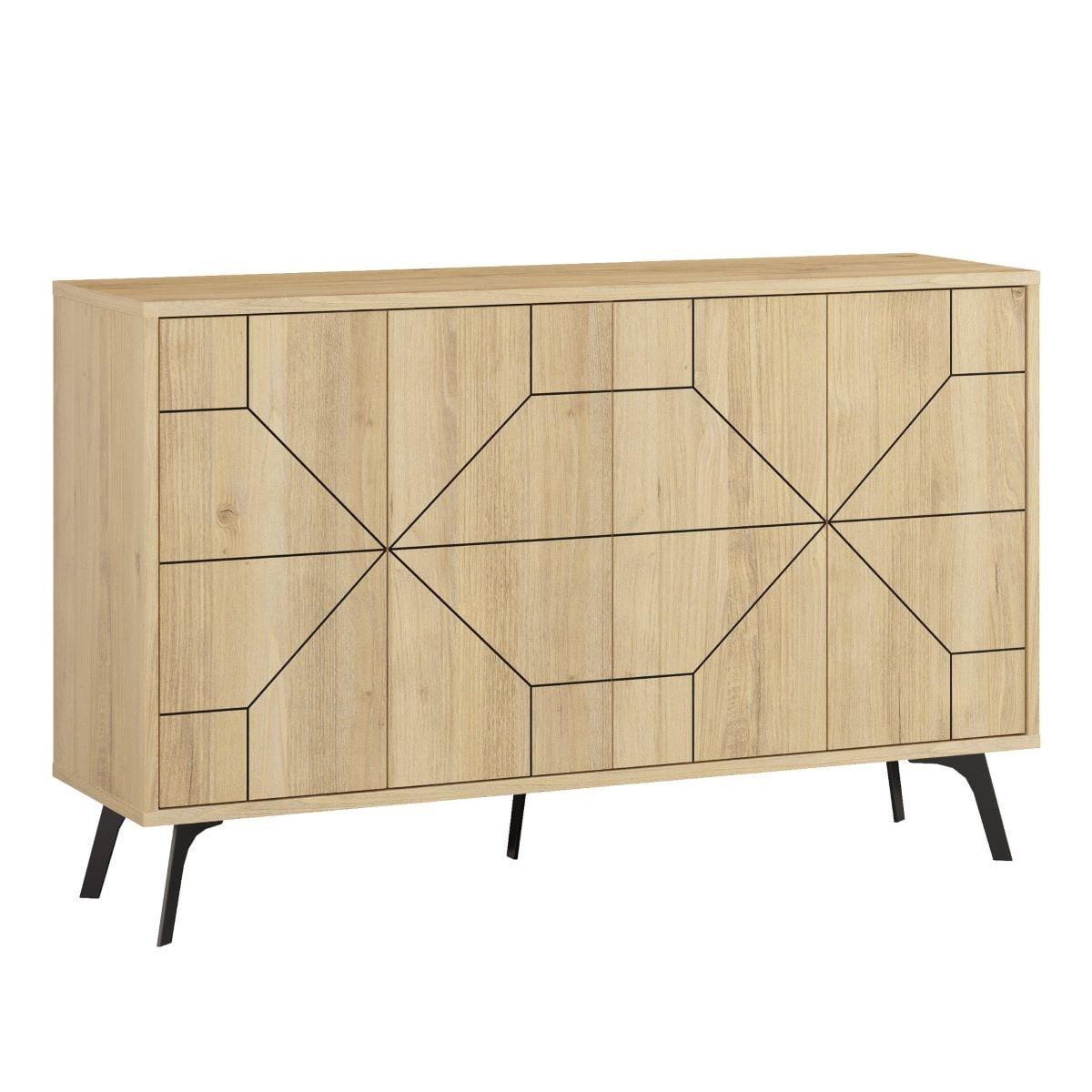 SIDEBOARD mit 4 Türen und dekorierten Türen L123 cm - Dune - Eichefarben, Holzwerkstoff (35/62.4/16cm) - Calicosy