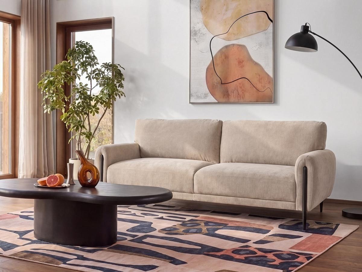 3-SITZER-SOFA Chenillegewebe Beige Skaro - Beige/Schwarz, Textil (214/87/89cm) - Beliani