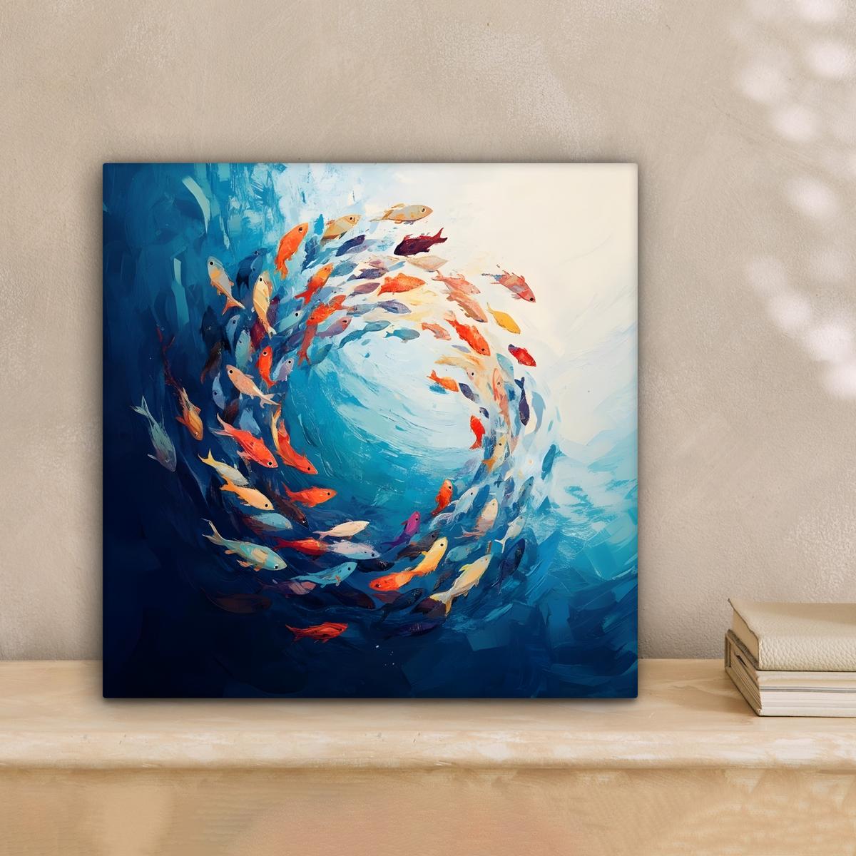 LEINWANDBILD Meer - Fische - Bunt - Dynamisch Deko Wohnzimmer 20x20 cm - Hellblau, Textil (20/20cm) - MuchoWow