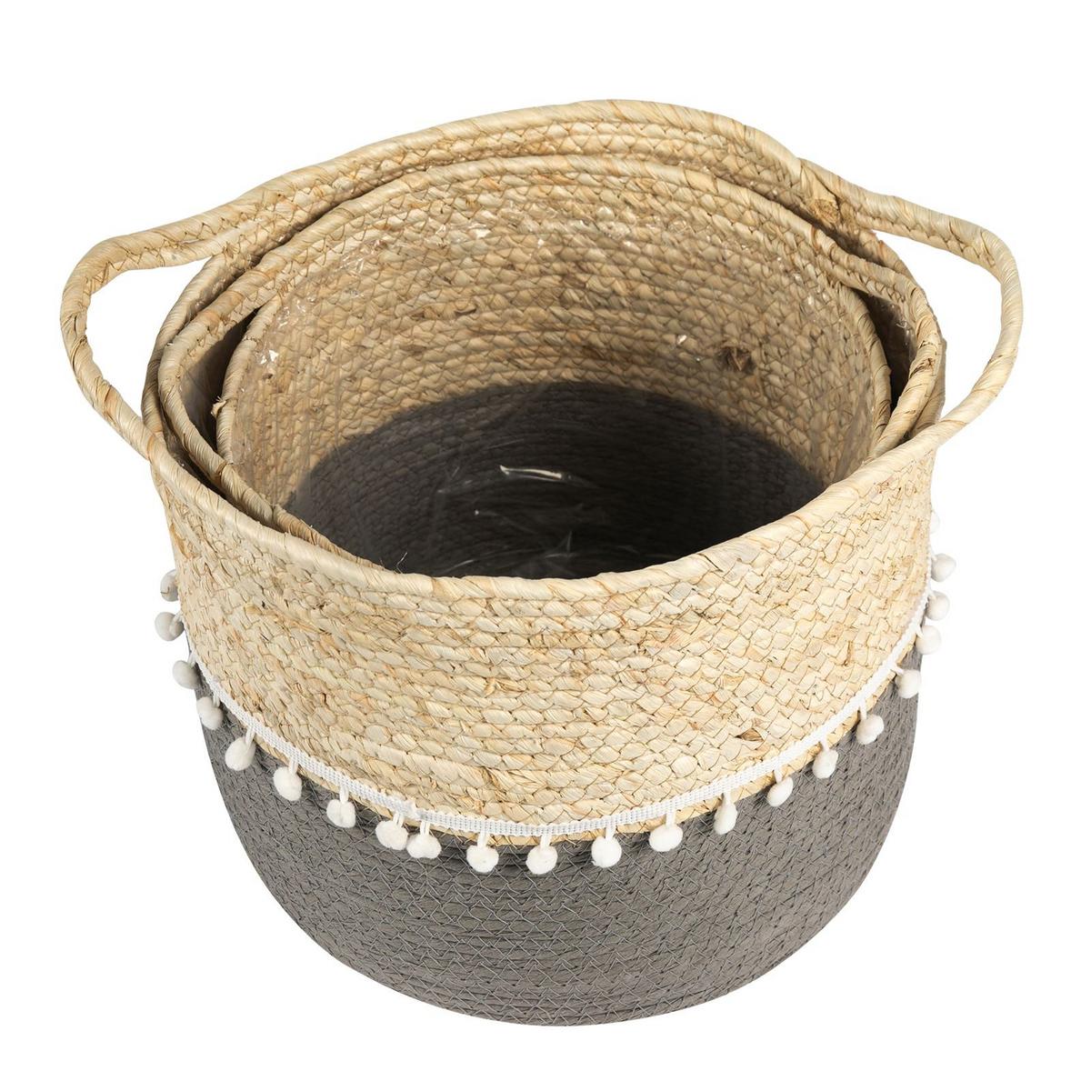 PFLANZKORB YUMI 2er Set grau, natur, weiß - Grau, Kunststoff (32/39cm) - IDIMEX