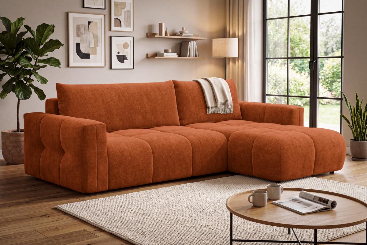 ECKSOFA VERONA 4-Sitzer rechts, Orange - Schwarz/Orange, Holz/Textil (266/173cm) - Courtois Laville