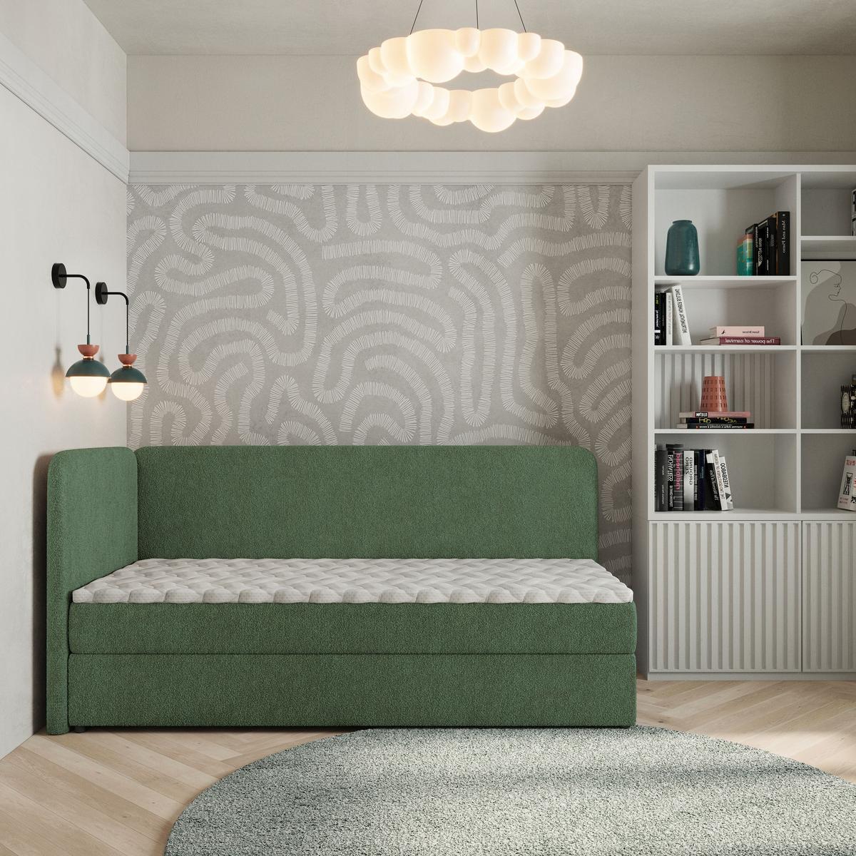 BOXBETT GINA 100x200 cm mit Matratze und Topper, H2+H3 - Grün - Grün, Holz (100/200cm) - MASSENO