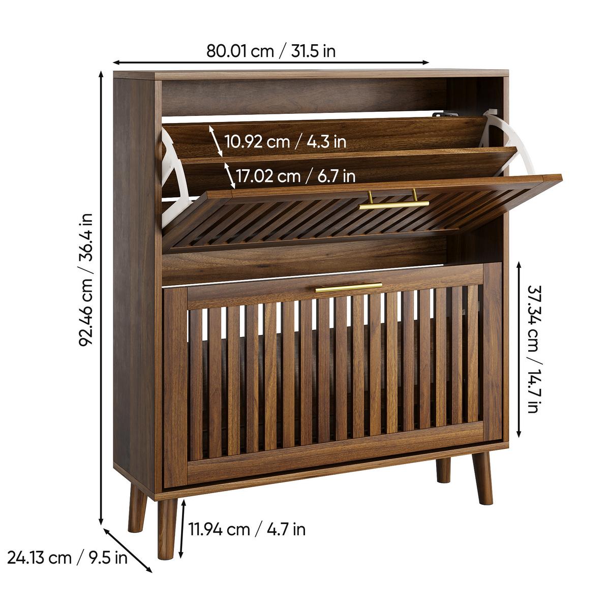 SCHUHSCHRANK in Walnuss-Optik, freistehend mit 2 Klappfächern - Walnussfarben, Holzwerkstoff (80/93/24cm) - Urban Meuble