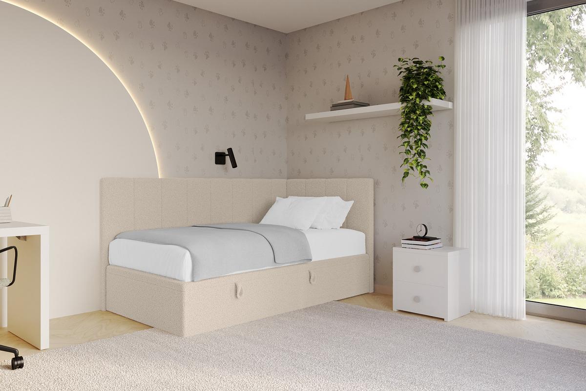 EINZELBETT Jugendbett mit Bettkasten Links, ohne Matratze - LOVY 100x200 Dunkelbeige - Mokka, Holzwerkstoff/Textil (100/200cm) - ALTDECOR