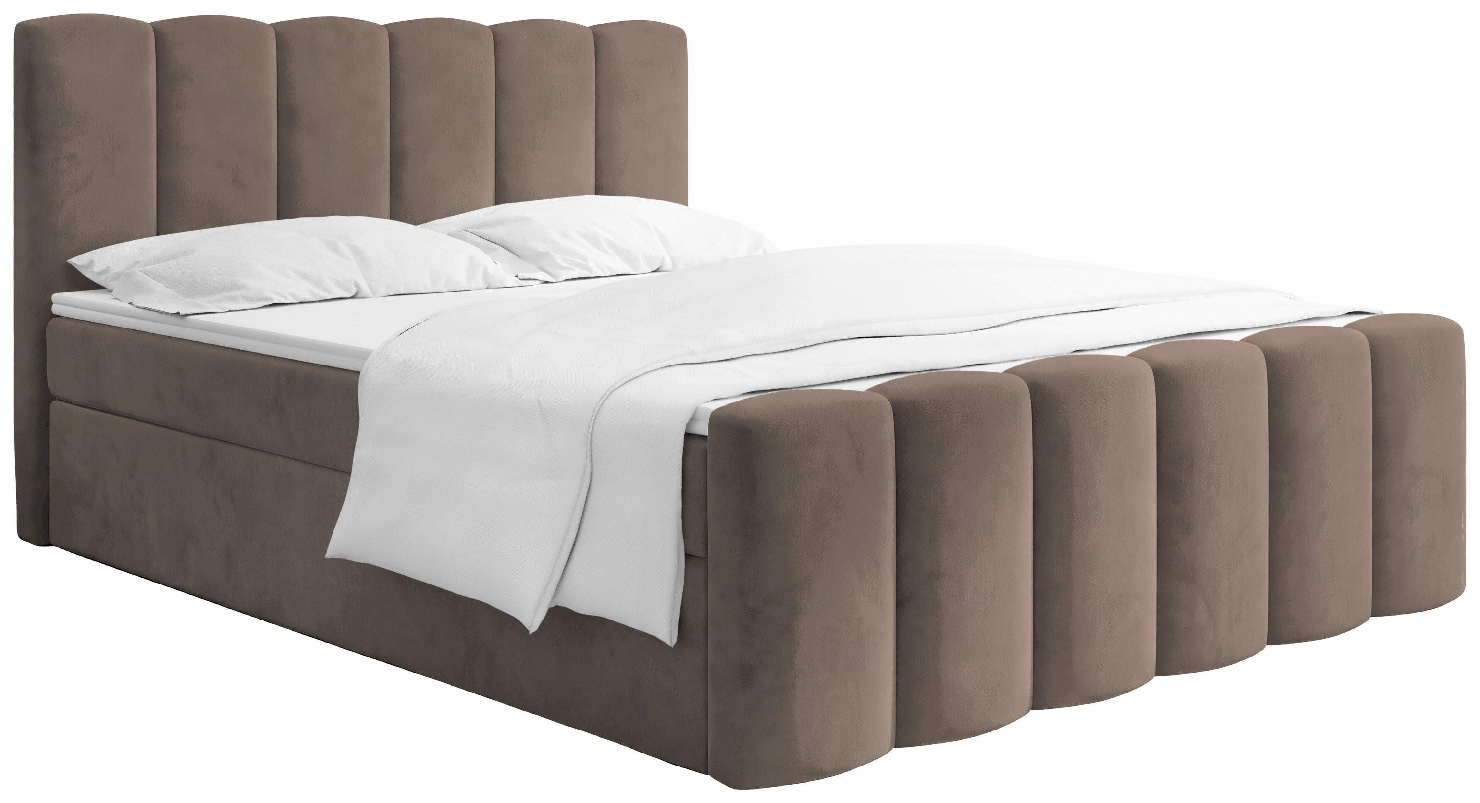 BOXBETT Serenity mit Bettkasten, Samt Braun 160x200 cm – inkl. H4 Taschenfederkern Matratze & Foam Topper - Schwarz/Braun, Holz/Holzwerkstoff (160/200cm) - WFL GROUP