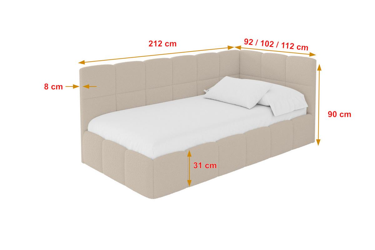 EINZELBETT Jugendbett mit Bettkasten Links, mit Matratze - LIVY 90x200 Dunkelbeige - Mokka, Holzwerkstoff/Textil (90/200cm) - ALTDECOR