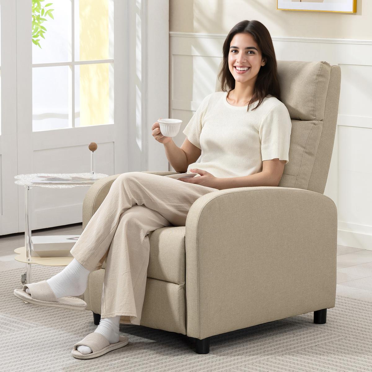 RELAXSESSEL Polyester Beige - Beige, Textil (67/98/87cm) - HOMCOM
