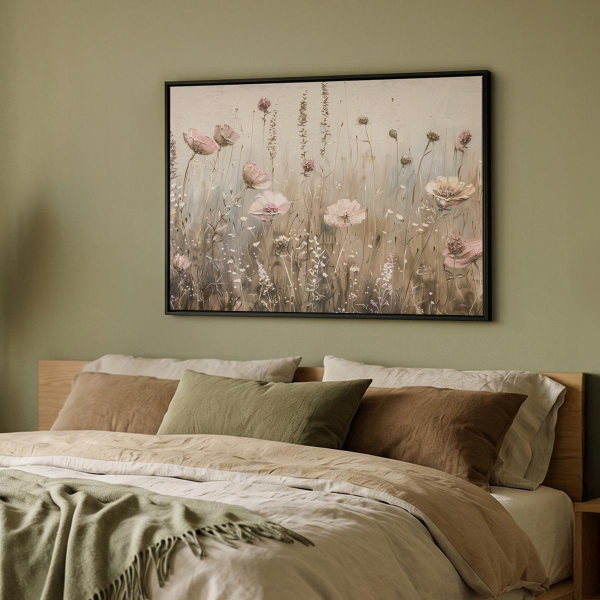 LEINWAND Bilder mit Rahmen - Blumen - Rosa - Modern - Beige - 100x70 - Beige, Textil (100/70cm) - MuchoWow