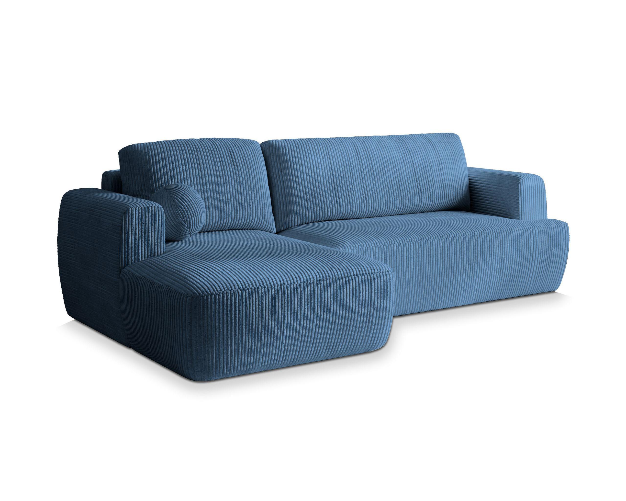 ECKSOFA SENTI P L-S Blau Kordstoff mit Schlaffunktion - Blau/Schwarz, Holz/Kunststoff (246/148cm) - MASSENO