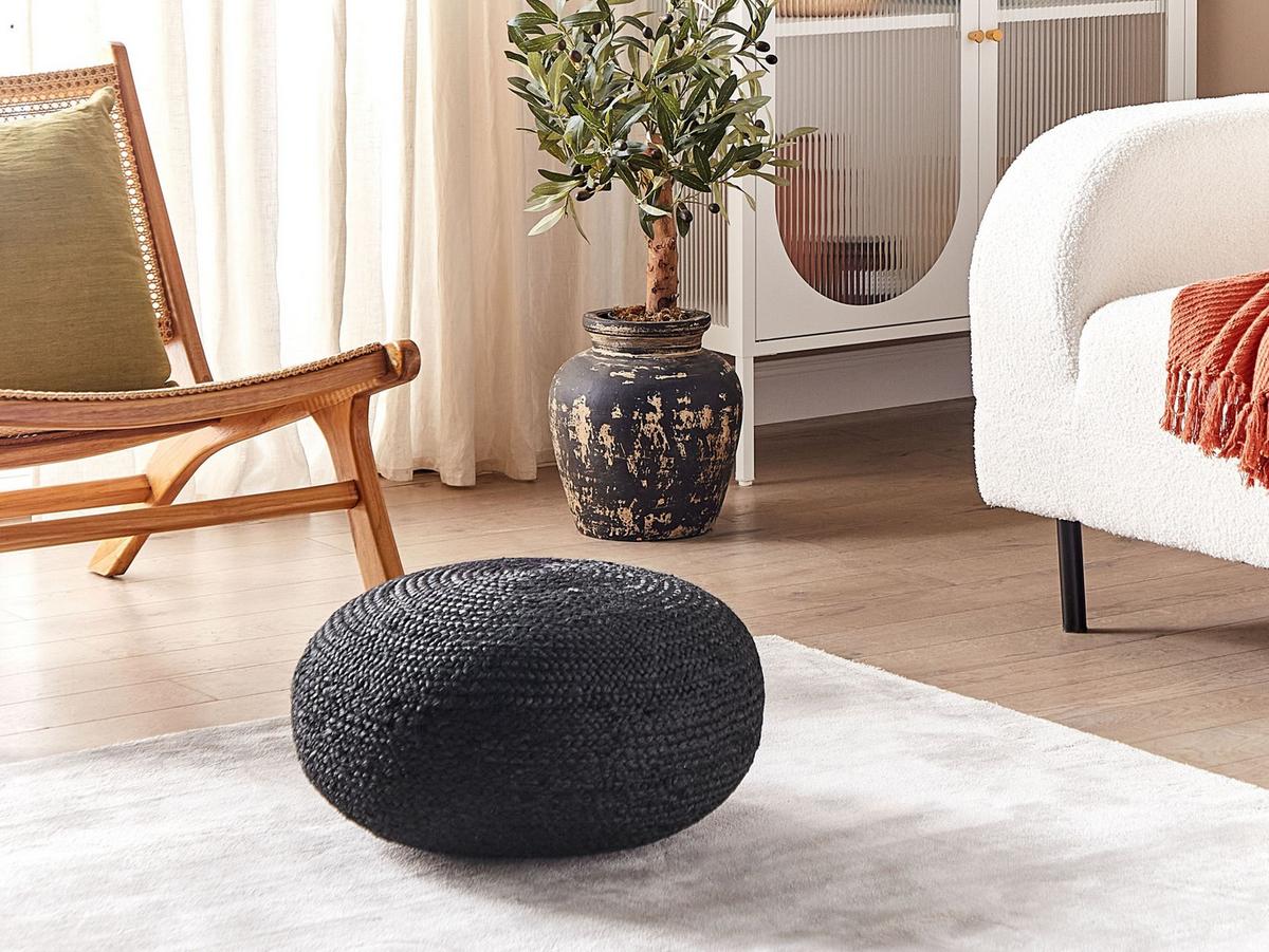 POUF Jute Schwarz Tifelt - Schwarz, Textil (50/20/50cm) - Beliani
