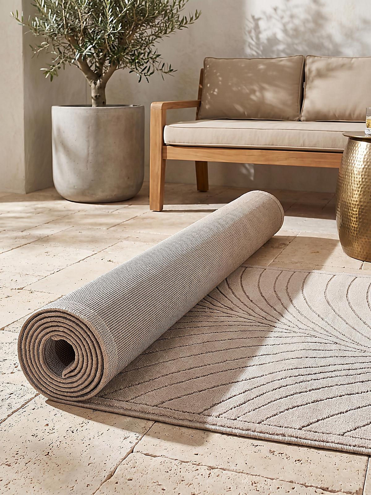 LÄUFER Outdoor, Fußbodenheizung-geeignet, mit Blattmotiv, aus Polypropylen, ENGADIN in Beige, 80 x 150 cm - Beige, Textil (80/150cm) - KADIMA DESIGN