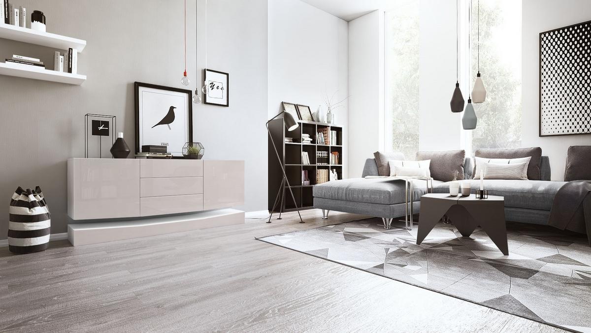 SIDEBOARD City Fronten in Sandgrau Hochglanz - Sandfarben, Holzwerkstoff (178/82/39cm) - Vladon