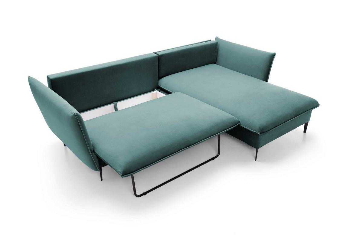 ECKSOFA SOLE Grün Plüsch-Stoff mit Schlaffunktion - Grün, Holz (258/167cm) - MASSENO