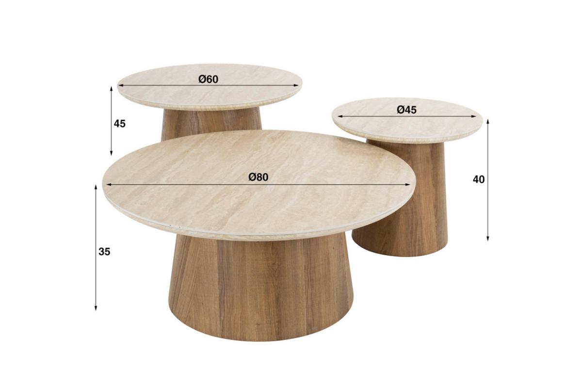 COUCHTISCH PRETO 3ER SET Weiß Keramik - Weiß/Braun, Keramik (80/80/35cm) - KAWOLA