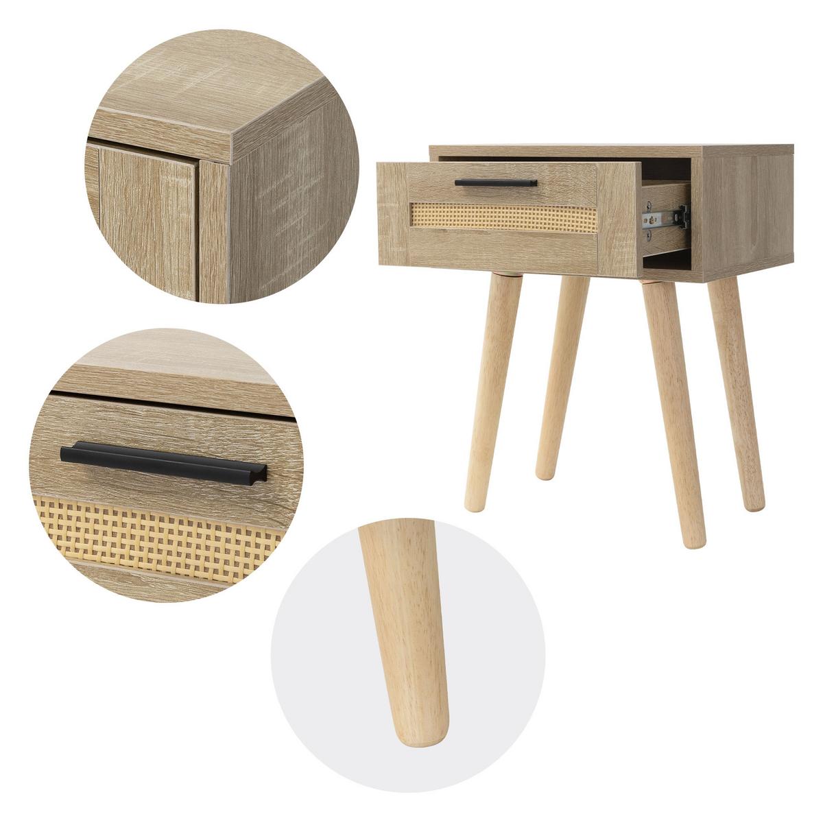 NACHTTISCH mit 1 Schublade 40x50,5x30 cm Eiche Optik Rattanfront - Beige/Naturfarben, Holz/Holzwerkstoff (40/50.5/30cm) - ML-DESIGN