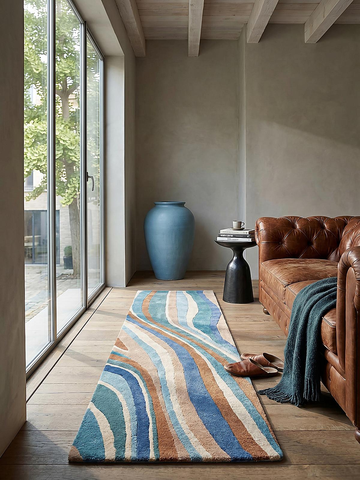 WOLLTEPPICH DERWENT, abstrakt, Blau-Bunt, 60 x 230 cm - Multicolor, Textil (230/60cm) - KADIMA DESIGN