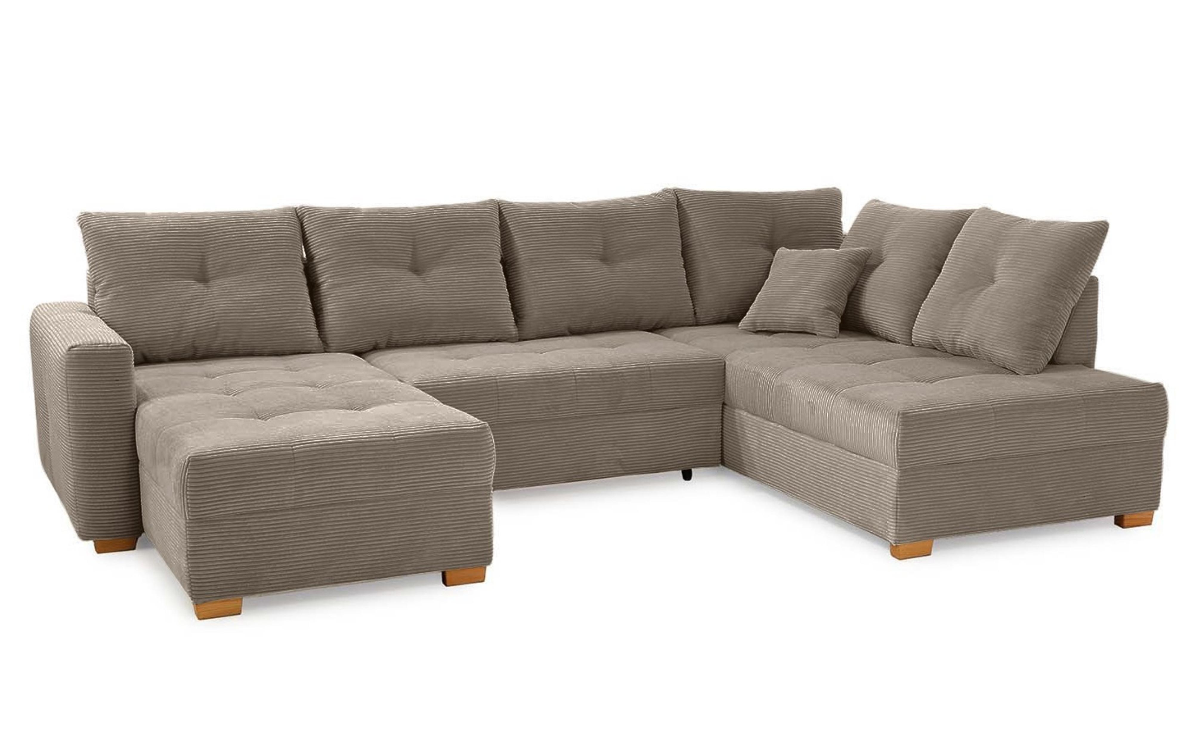 WOHNLANDSCHAFT mit Schlaffunktion und Bettkasten, spiegelverkehrt montierbar U-Form B313/T200/H92 cm, Cord Braun Taupe / 15219 - Eichefarben/Braun, Holz/Textil (313/92/200cm) - luma-home