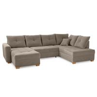 WOHNLANDSCHAFT mit Schlaffunktion und Bettkasten, spiegelverkehrt montierbar U-Form B313/T200/H92 cm, Cord Braun Taupe / 15219 - Eichefarben/Braun, Holz/Textil (313/92/200cm) - luma-home