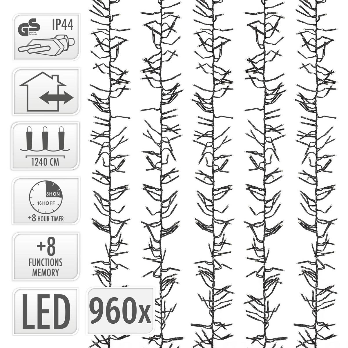 LED LICHTERKETTE Cluster Außen Innen 12,4 m Weihnachtsbeleuchtung 960 LED Warmweiß - Weiß, Kunststoff (1540cm) - ECD-Germany