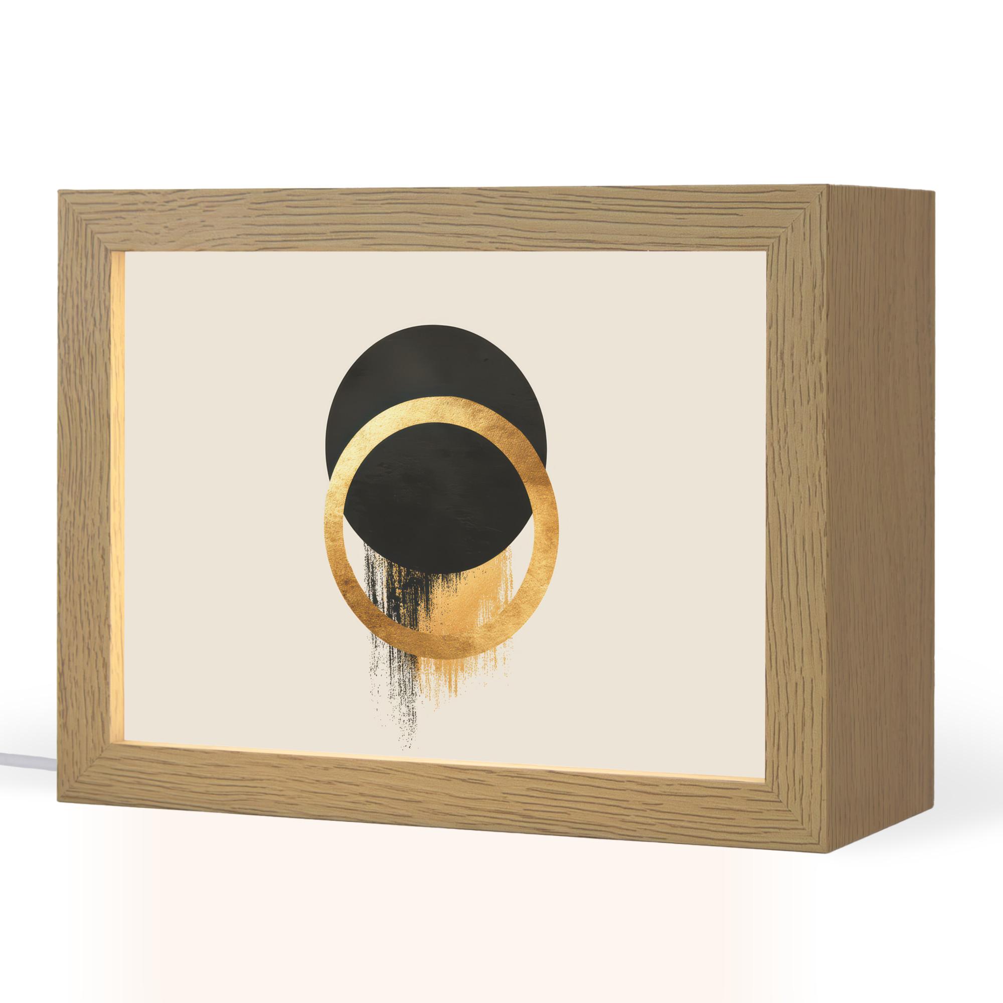 TISCHLEUCHTE Abstraktes Design - Schwarzer Kreis - Farbflecken 20x15 cm - Bernsteinfarben, Holzwerkstoff (8/20/15cm) - OnlyWow