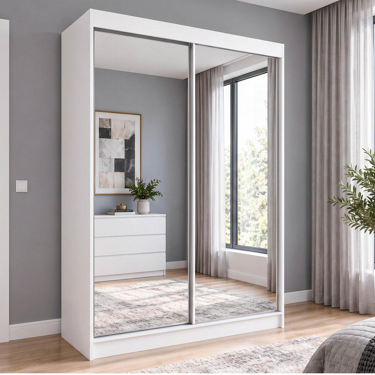SCHWEBETÜRENSCHRANK Debra mit 2 Türen, 160/216/61 Weiß mit Spiegel - Weiß, Holzwerkstoff (160/216/61cm) - Beautysofa