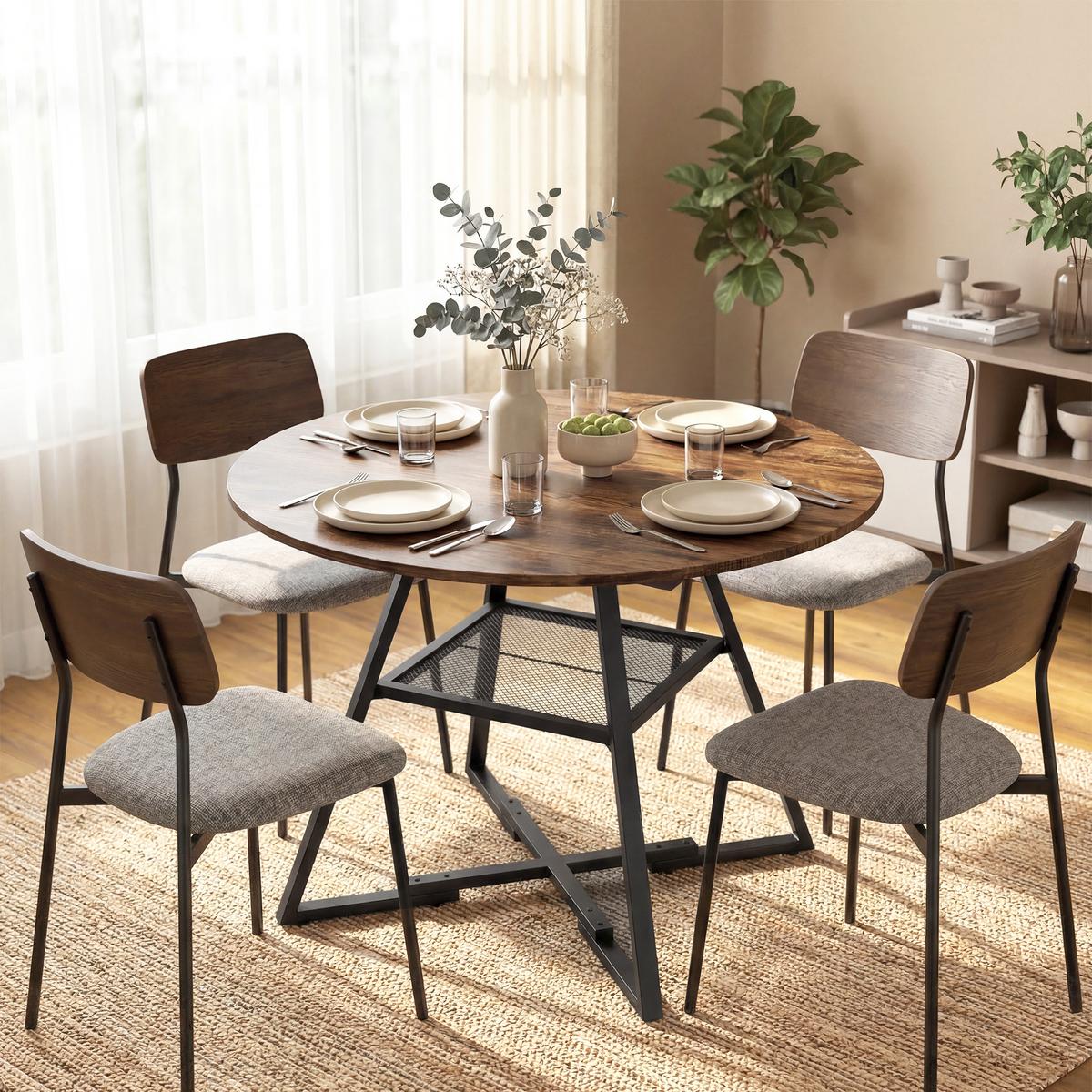 ESSTISCH Spanplatte Metall Rustikal Braun - Braun, Holzwerkstoff (100/100/76cm) - HOMCOM