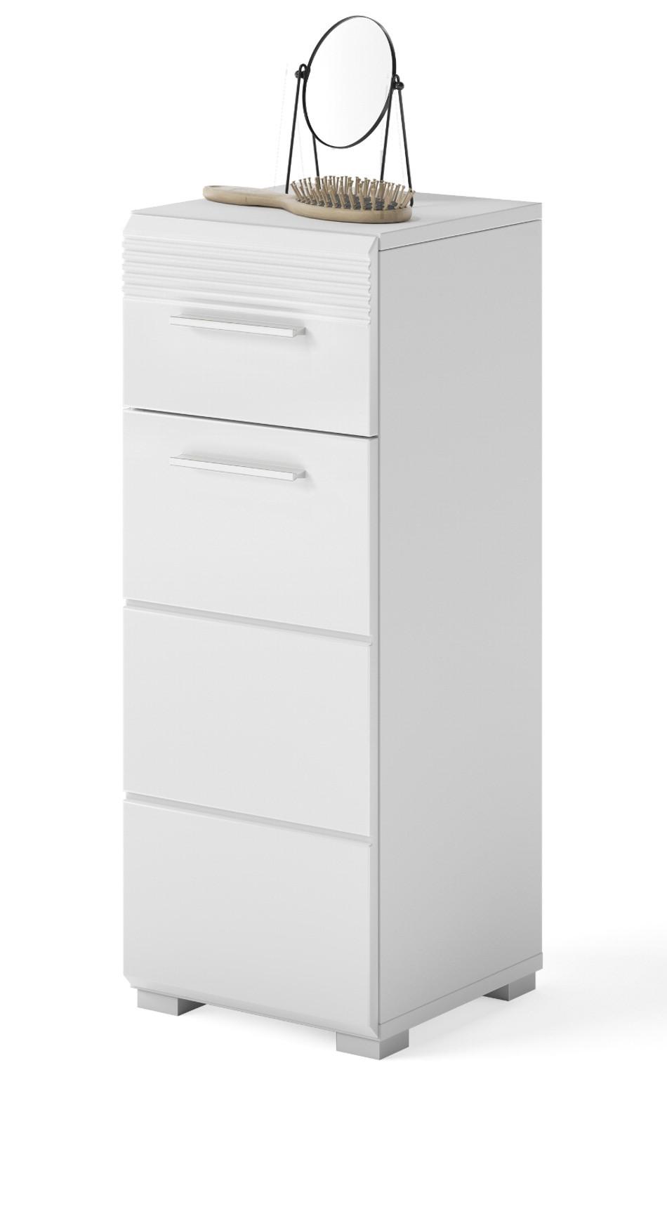 KOMMODE Badschrank, weiß Hochglanz 30 x 79 cm, Kommode mit viel Stauraum - Weiß Hochglanz/Silberfarben, Holzwerkstoff/Kunststoff (30/79/31cm) - Inn.Furn