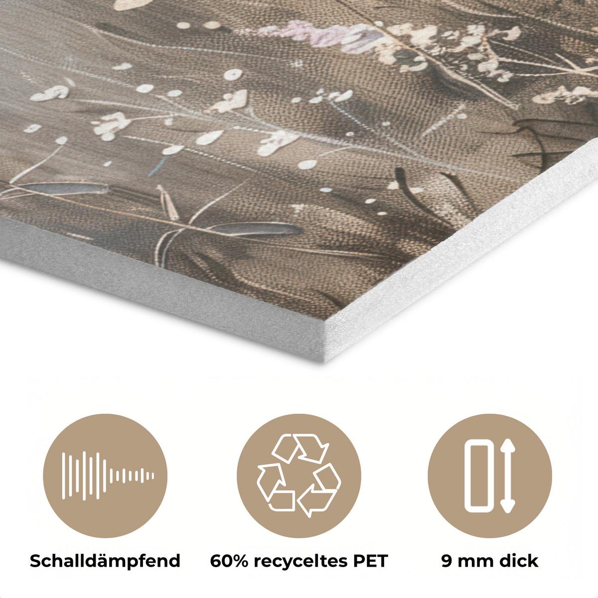 AKUSTIKBILD Blumen - Rosa - Modern - Beige Kunstdruck Schlafzimmer 50x70 cm - Beige, Kunststoff (50/70/0.9cm) - MuchoWow
