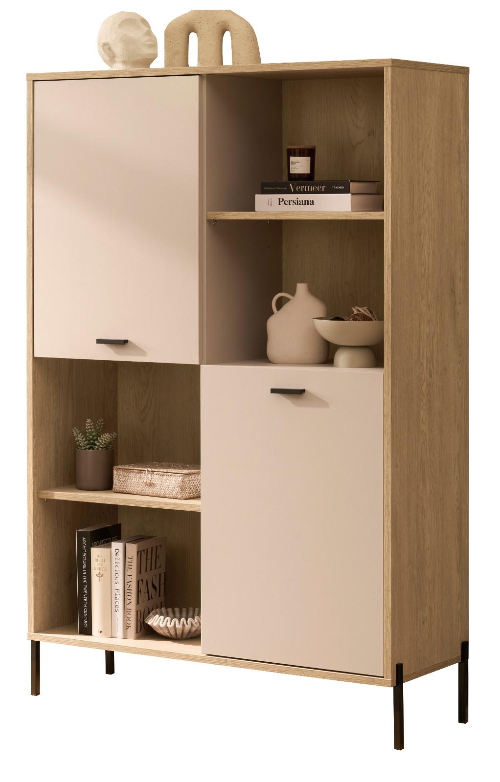 REGALSCHRANK Kaschmir, Eiche 105 x 160 cm, HIGHBOARD mit Soft-Close - Kaschmir/Eichefarben, Holzwerkstoff/Metall (105/160/40cm) - Furn.Design