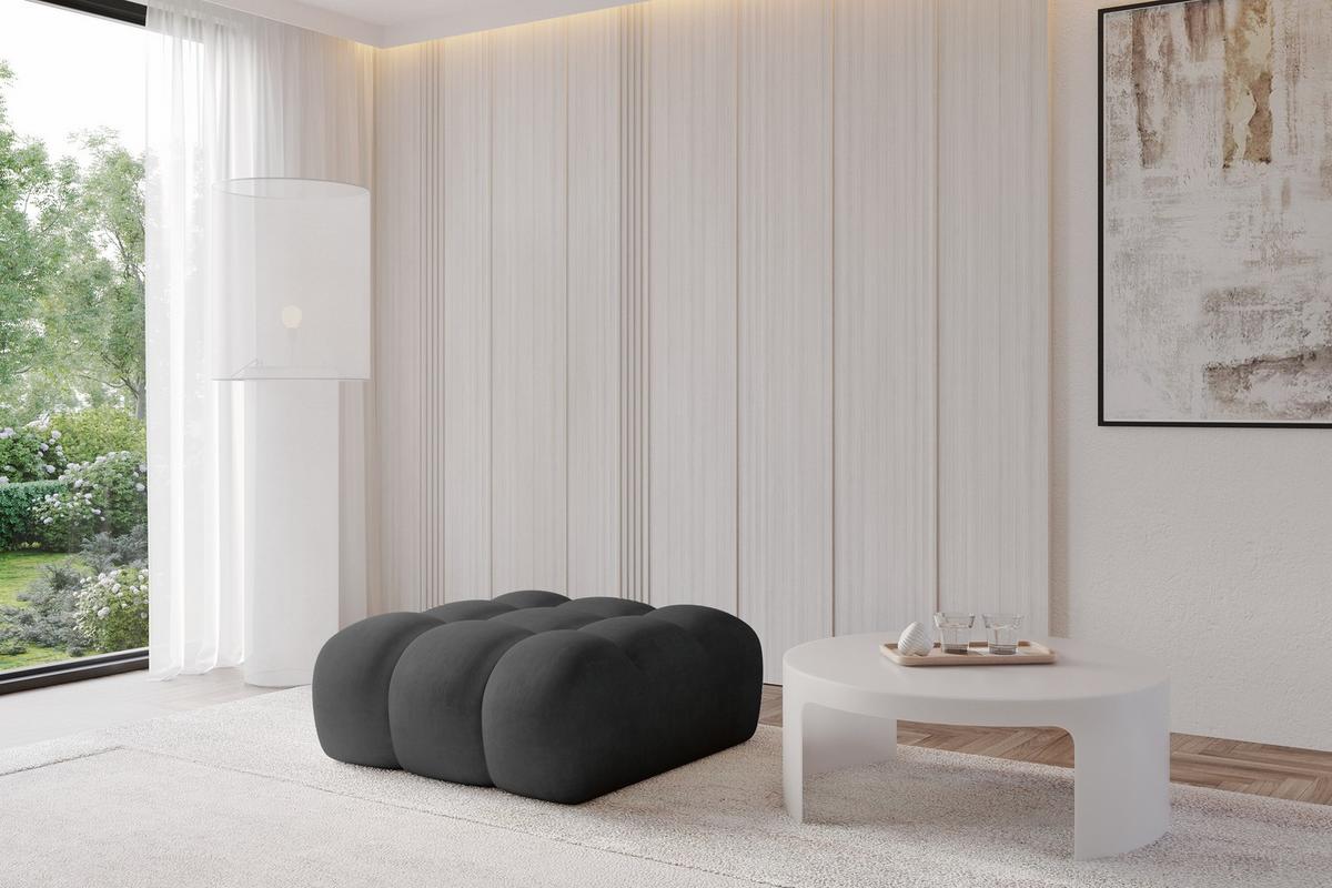 POUF OLEA-PUF 91x87x44 cm Schwarz Velours Modular Sitzhocker - Schwarz/Graphitfarben, Holzwerkstoff/Kunststoff (91/44/87cm) - ALTDECOR
