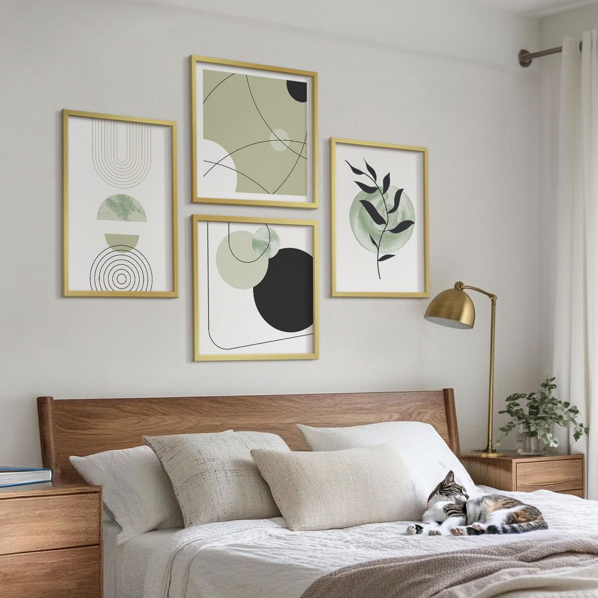 BILDER SET 4er Set - 50x50 cm & 40x60 cm Goldrahmen - Abstrakte Pflanzenmotive - Goldfarben, Kunststoff (50/50cm) - TULUP