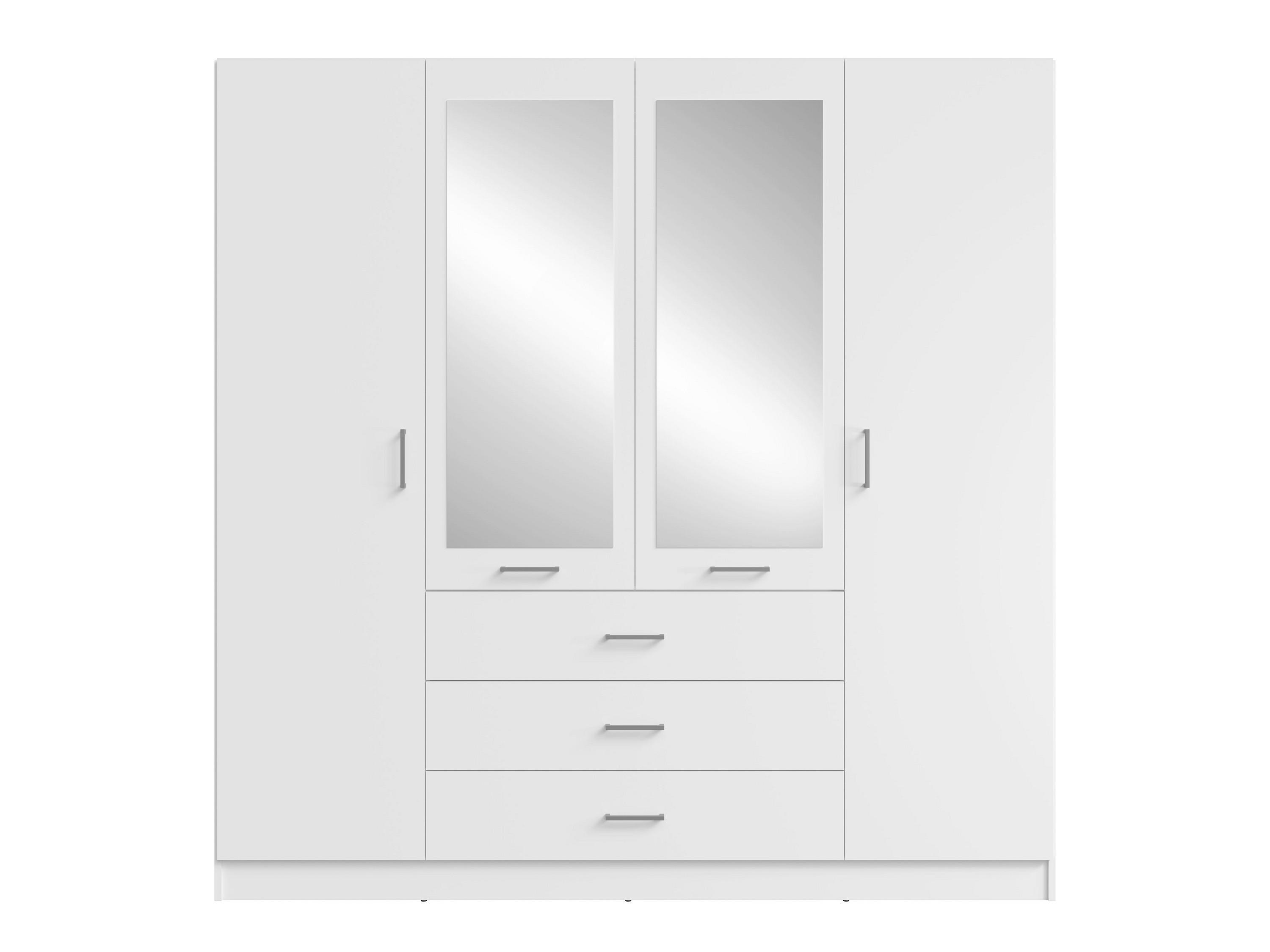 DREHTÜRENSCHRANK NEVARIS 200/200,5/58cm 4-türig mit Spiegel Weiß - Weiß, Holzwerkstoff (200/200.5/58cm) - MASSENO