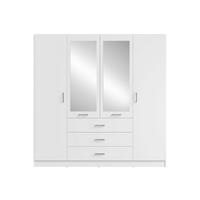 DREHTÜRENSCHRANK NEVARIS 200/200,5/58cm 4-türig mit Spiegel Weiß - Weiß, Holzwerkstoff (200/200.5/58cm) - MASSENO