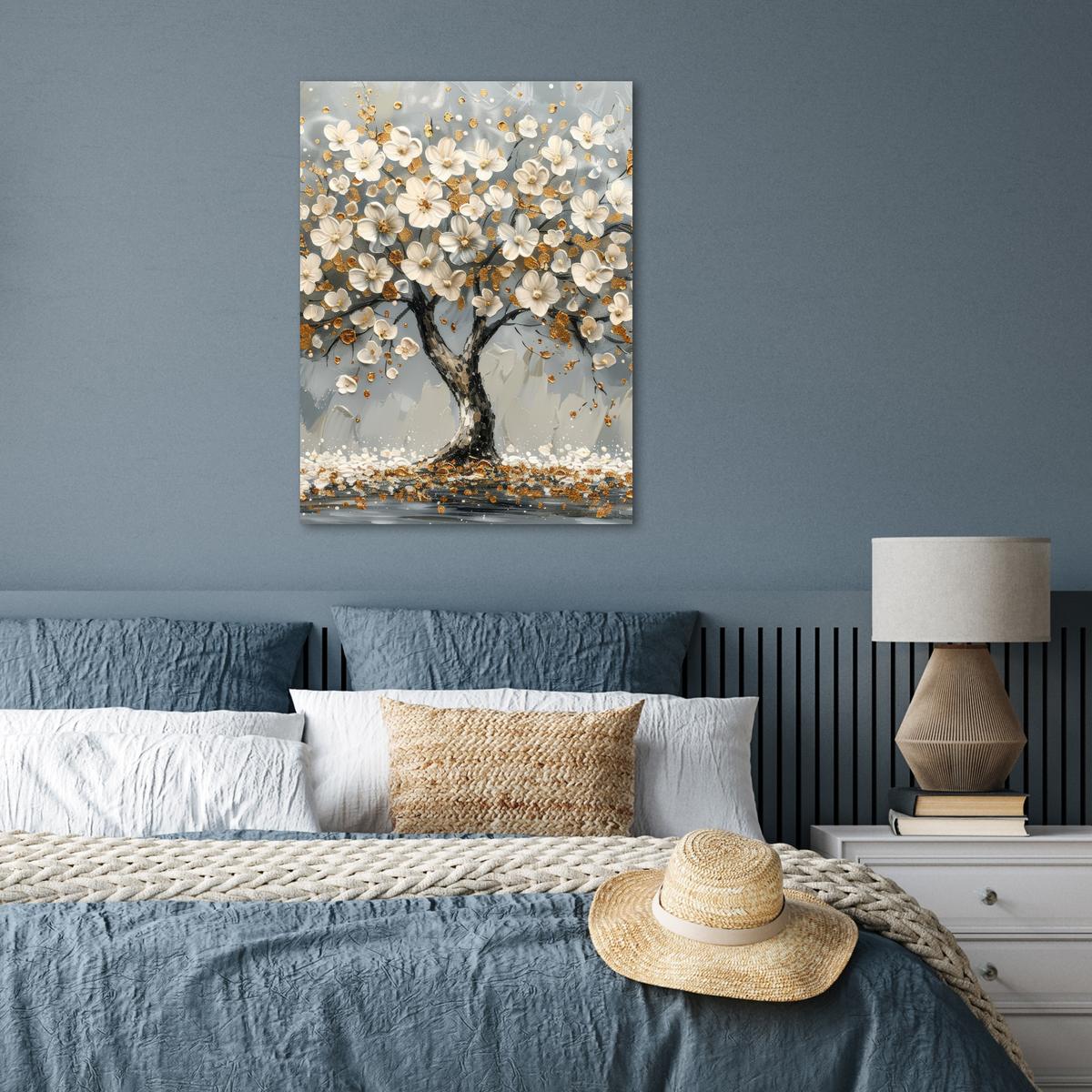 POSTER Baum - Blumen - Weiß - Natur - Kunst Deko Wohnzimmer 60x80 cm - Weiß, Papier (60/80/0.1cm) - MuchoWow