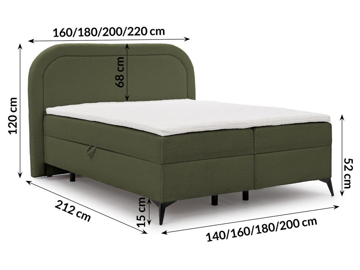 BOXBETT Sonna 200/200 cm Grün Bouclé-Stoff mit abgerundetem Kopfteil und mit schwarzen Metallfüßen - Schwarz/Grün, Holz/Textil (200/200cm) - S-Style Möbel
