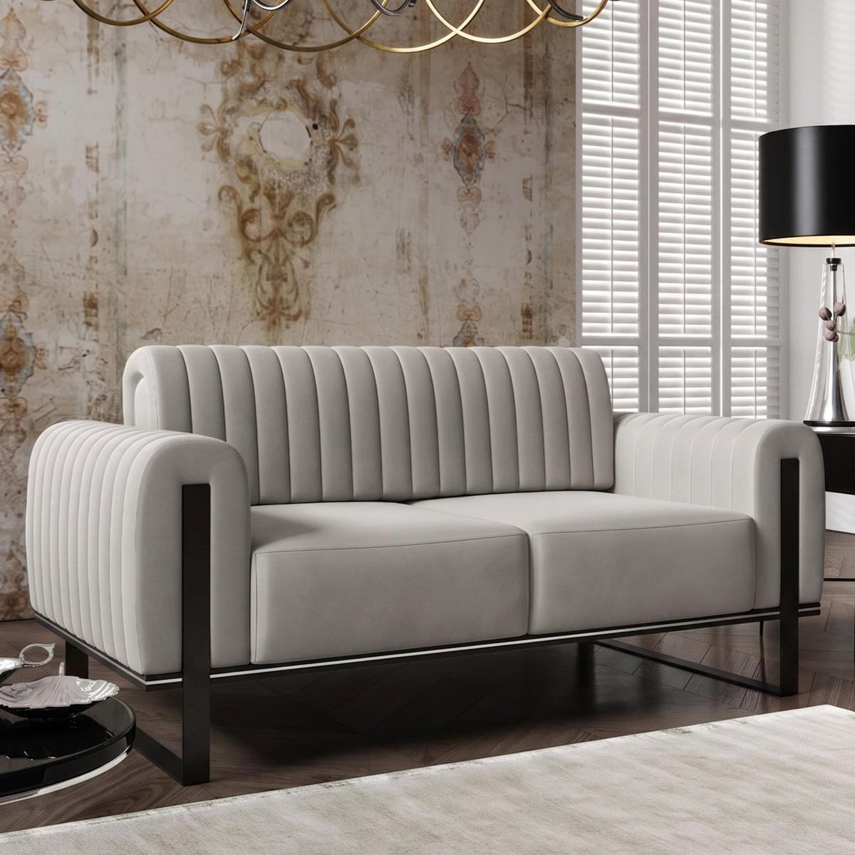 SOFA Parissa 164 cm - Hellgrau/Schwarz, Textil/Metall (164/79/92cm) - Selsey