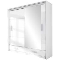 SCHWEBETÜRENSCHRANK Marsylia mit Spiegel und Schubladen, Weiß, 208 cm - Weiß Hochglanz/Weiß, Holzwerkstoff (208/225/61cm) - Beautysofa
