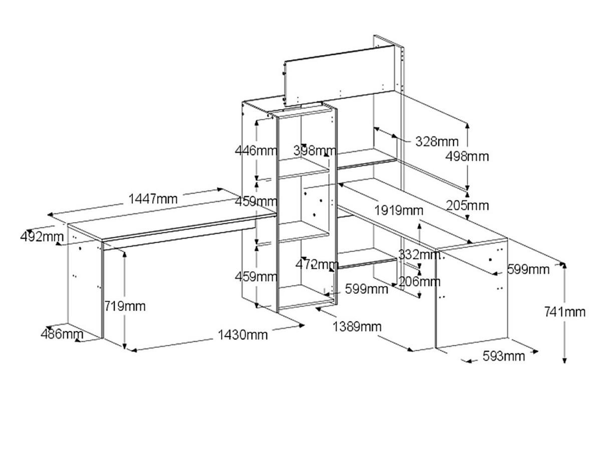 HOCHBETT weiß, Eiche, Kinderzimmer mit 2x Bett Liegefläche 90 x 200 cm - Eichefarben/Silberfarben, Holzwerkstoff/Kunststoff (90/200cm) - Parisot Meuble